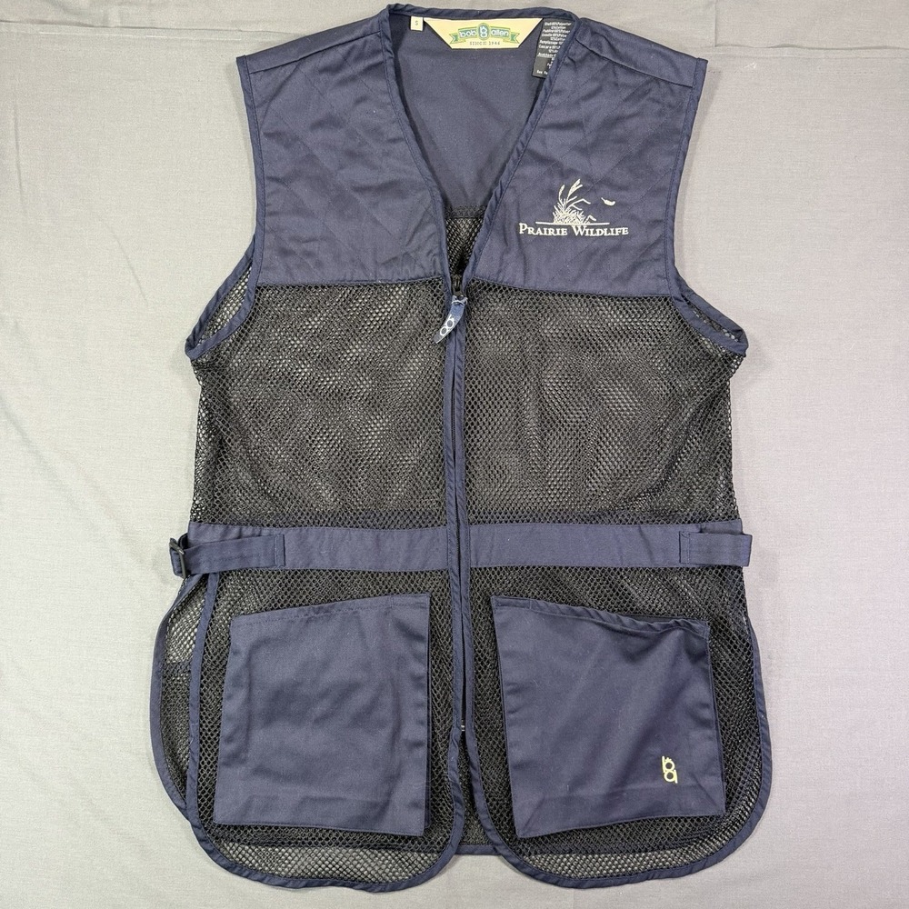 Vtg Bob Allen Shooting Shotgun Vest Navy Mesh Front and Back Padded Sz Small